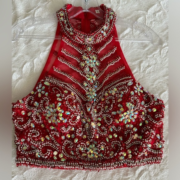 Red two piece beaded homecoming formal dress - Picture 5 of 16